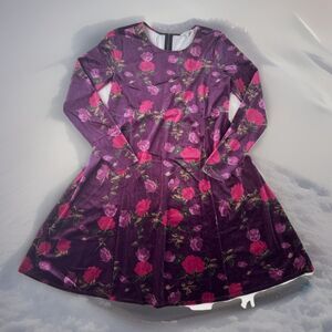 Lace & Mesh Velvet Fit & Flare Dress Rose Floral Print Goth Romantic Large